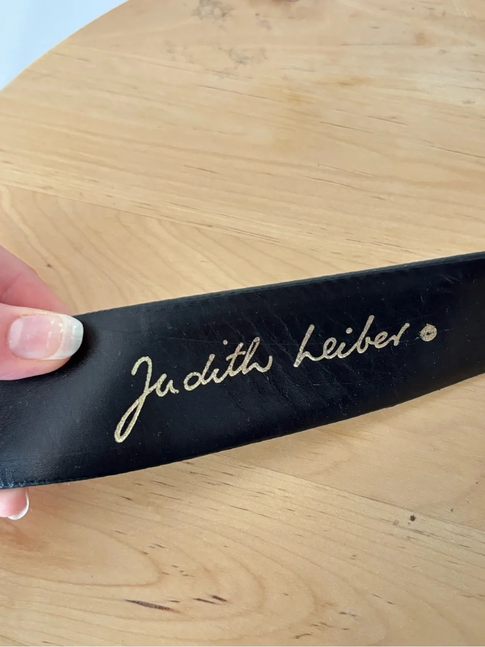 Judith Leiber Black Leather Belt with Gold Swarovski Crystal Lizard Buckle